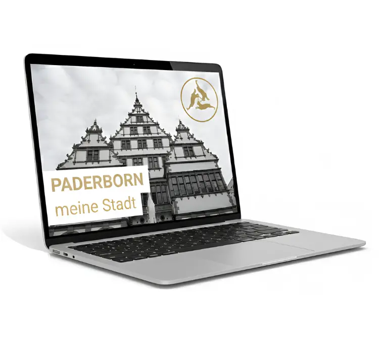 Monitor mit einer WordPress Website auf dem die Stadt Paderborn zu sehen ist